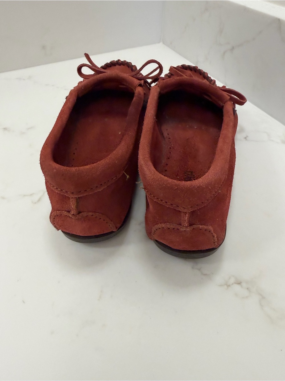 Minnetonka Suede Tassel Moccasin Loafers in Rust - Picture 3 of 5
